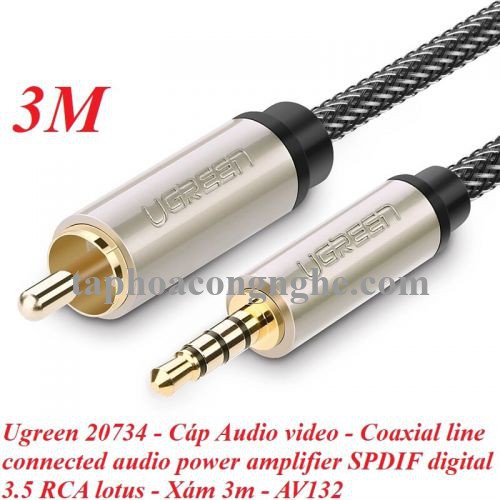 Ugreen 20734 3M chỉ dùng cho tv xiaomi màu Xám Cáp âm thanh bông sen Coaxial sang 3.5mm dương cao cấp AV132 30020734